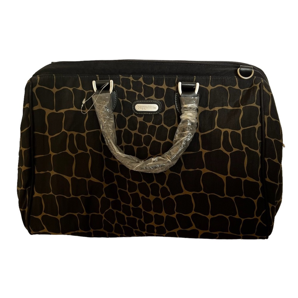 Baggallini Large Tote Doctors Bag In Black & Tan Giraffe Pattern Pockets & Feet